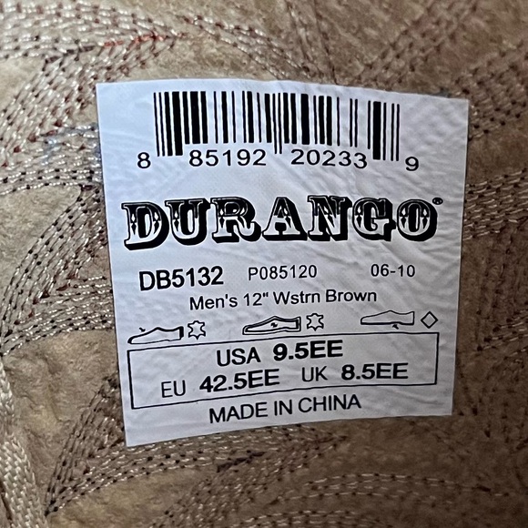 Durango  DB5132 Soft Tan Leather 12” Western Cowboy Boot men’s size 9.5EE - Picture 7 of 9